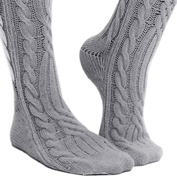Cable Knit Thigh High Socks Extra Long Gray - Picture 3 of 8